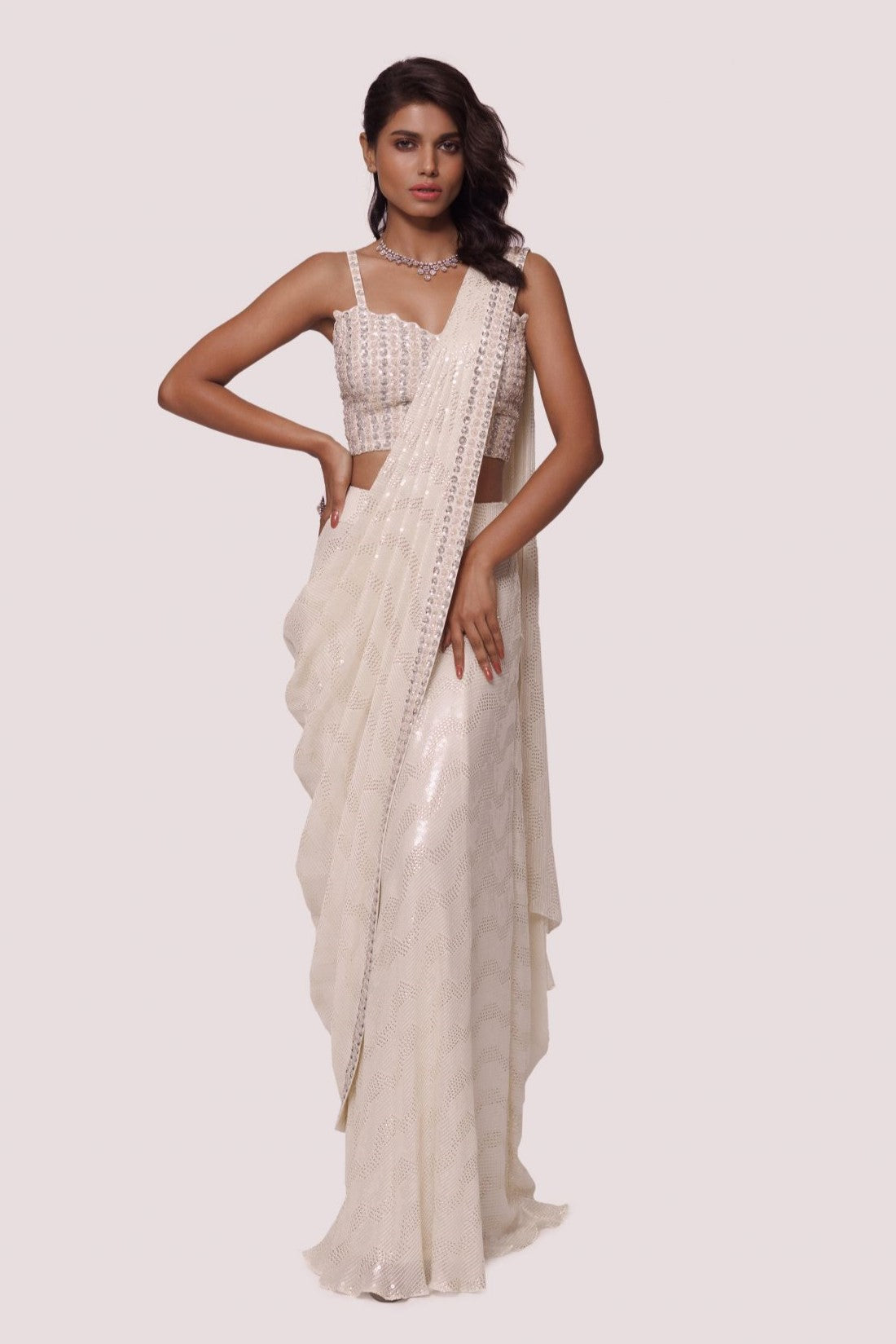 Ivory White Lucknowi Chikan Saree – Dress365days