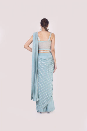 Shop Light Blue Drape Saree With Mirror Work Online in USA Pure Elegance Shop Light Blue Drape Saree With Mirror Work Online in USA Pure Elegance