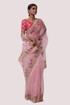 Shop pink organza saree with red bhandej blouse. Make a fashion statement on festive occasions and weddings with designer sarees, designer suits, Indian dresses, Anarkali suits, palazzo suits, designer gowns, sharara suits, and embroidered sarees from Pure Elegance Indian fashion store in the USA.