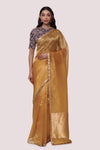 90Z971-RO Mustard Saree With India Printed Black Blouse