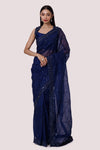 90Z972-RO Navy Blue Organza Saree With Sleevelss Blouse