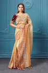 Buy golden tissue saree online in USA with velvet embroidered blouse. Look royal at weddings and festive occasions in exquisite designer sarees, handwoven sarees, pure silk saris, Banarasi sarees, Kanchipuram silk sarees from Pure Elegance Indian saree store in USA. -full view