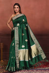 Buy bottle green Katan silk Banarasi saree online in USA with floral buta. Look your best on festive occasions in latest designer sarees, pure silk sarees, Kanchipuram silk sarees, handwoven sarees, tussar silk sarees, embroidered sarees from Pure Elegance Indian clothing store in USA.-full view