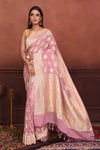 Buy pink Katan silk Banarasi saree online in USA with zari minakari buta. Look your best on festive occasions in latest designer sarees, pure silk sarees, Kanchipuram silk sarees, handwoven sarees, tussar silk sarees, embroidered sarees from Pure Elegance Indian clothing store in USA.-full view