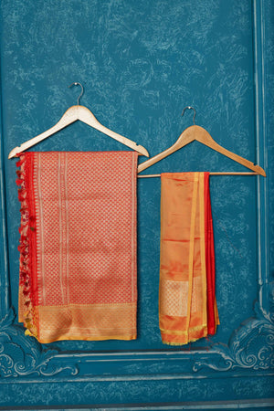 Shop beautiful orange Banarasi saree online in USA with zari minakari jaal. Look your best on festive occasions in latest designer sarees, pure silk saris, Kanchipuram silk sarees, handwoven sarees, tussar silk sarees, embroidered sarees from Pure Elegance Indian saree store in USA.-blouse