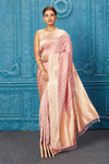 Buy beautiful dusty pink Banarasi silk saree online in USA with zari buta and border.  Keep your ethnic wardrobe up to date with latest designer sarees, pure silk sarees, Kanchipuram silk sarees, handwoven sarees, tussar silk sarees, embroidered sarees from Pure Elegance Indian saree store in USA.-full view