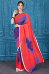Shop beautiful red and purple abstract print crushed georgette sari online in USA. Look your best on festive occasions in latest designer sarees, pure silk saris, Kanchipuram silk sarees, handwoven sarees, tussar silk sarees, embroidered saris from Pure Elegance Indian clothing store in USA.-full view
