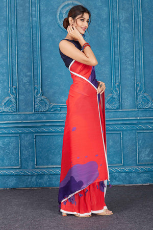 Shop beautiful red and purple abstract print crushed georgette sari online in USA. Look your best on festive occasions in latest designer sarees, pure silk saris, Kanchipuram silk sarees, handwoven sarees, tussar silk sarees, embroidered saris from Pure Elegance Indian clothing store in USA.-side