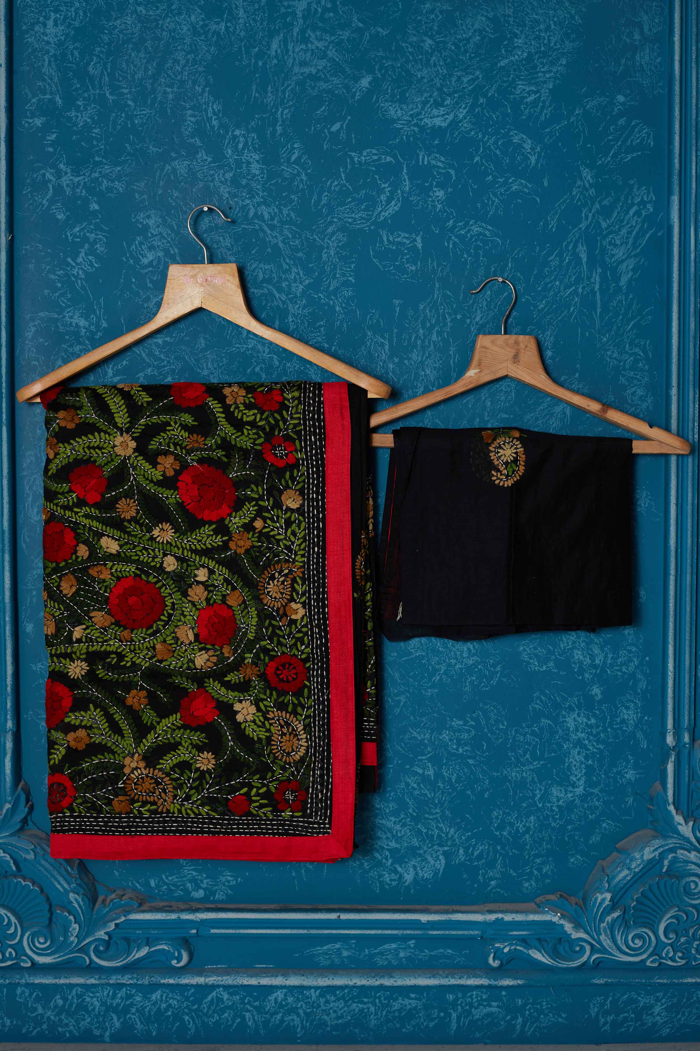 Shop stunning black Phulkari work Kota sari online in USA. Look your best on festive occasions in latest designer sarees, pure silk saris, Kanchipuram silk sarees, handwoven sarees, tussar silk sarees, embroidered saris from Pure Elegance Indian clothing store in USA.-blouse