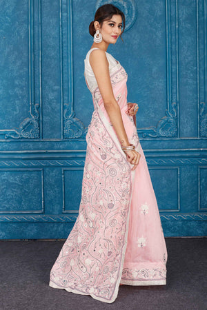 Buy beautiful powder pink Phulkari embroidery Kota saree online in USA. Look your best on festive occasions in latest designer sarees, pure silk saris, Kanchipuram silk sarees, handwoven sarees, tussar silk sarees, embroidered saris from Pure Elegance Indian clothing store in USA.-side