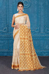 Shop cream Kota saree online in USA with Phulkari embroidery. Look your best on festive occasions in latest designer sarees, pure silk saris, Kanchipuram silk sarees, handwoven sarees, tussar silk sarees, embroidered saris from Pure Elegance Indian clothing store in USA.-full view