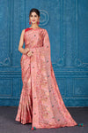 Shop stunning pink printed crepe chiffon sari online in USA. Look your best on festive occasions in latest designer sarees, pure silk saris, Kanchipuram silk sarees, handwoven sarees, tussar silk sarees, embroidered saris from Pure Elegance Indian clothing store in USA.-full view