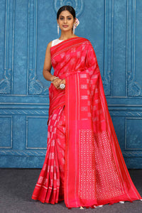 Shop red pochampally silk ikkat saree online in USA. Look your best on festive occasions in latest designer sarees, pure silk sarees, Kanchipuram sarees, handwoven sarees, tussar silk sarees, embroidered sarees from Pure Elegance Indian clothing store in USA.-full view