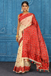 Shop cream red phulkari embroidery sari online in USA. Look your best on festive occasions in latest designer sarees, pure silk sarees, Kanchipuram sarees, handwoven sarees, tussar silk sarees, embroidered sarees from Pure Elegance Indian clothing store in USA.-full view
