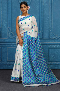 Buy elegant white phulkari embroidery sari online in USA. Look your best on festive occasions in latest designer sarees, pure silk sarees, Kanchipuram sarees, handwoven sarees, tussar silk sarees, embroidered sarees from Pure Elegance Indian clothing store in USA.-full view