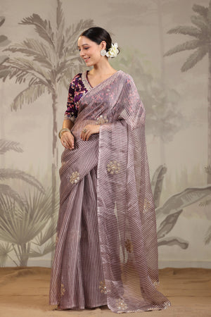 Buy purple embroidered organza silk sari online in USA with designer blouse. Make a fashion statement on festive occasions and weddings with designer suits, Indian dresses, Anarkali suits, palazzo suits, designer sarees, sharara suits, Bollywood saris from Pure Elegance Indian fashion store in USA.-saree