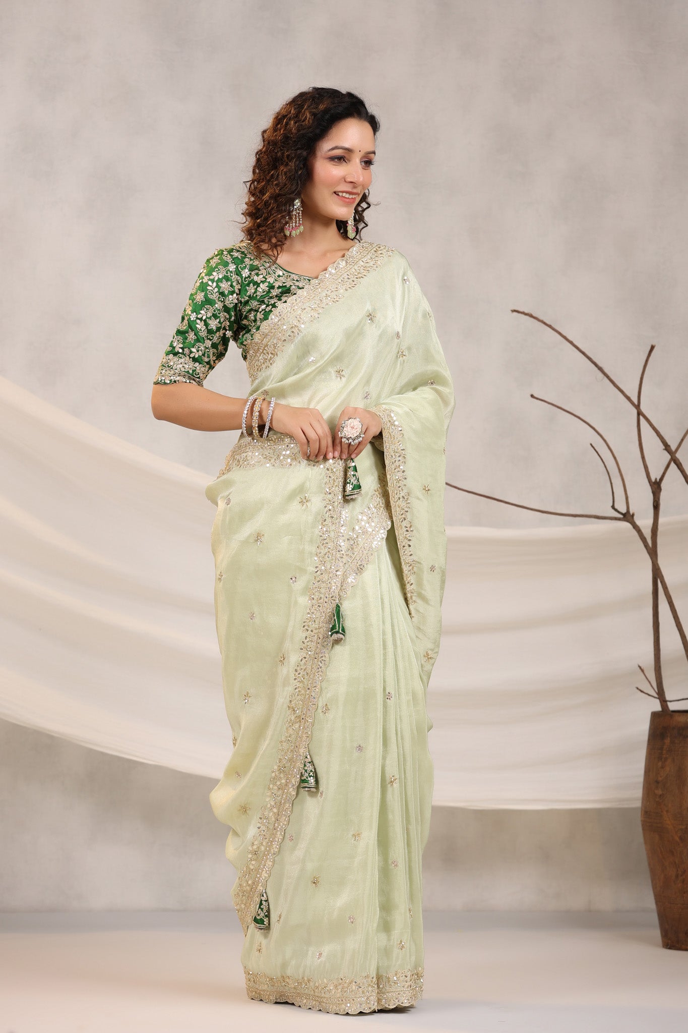 Shop beautiful pista green embroidered silk saree online in USA with embroidered designer blouse. Make a fashion statement on festive occasions and weddings with designer suits, Indian dresses, Anarkali suits, palazzo suits, designer sarees, sharara suits, Bollywood saris from Pure Elegance Indian fashion store in USA.-saree