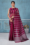Shop wine and white stripes Pattu silk saree online in USA. Look your best on festive occasions in latest designer saris, pure silk saris, Kanchipuram silk sarees, handwoven sarees, tussar silk sarees, embroidered sarees from Pure Elegance Indian fashion store in USA.-full view