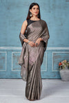 Shop stunning metallic grey tissue silk zari sari online in USA. Look your best on festive occasions in latest designer saris, pure silk saris, Kanchipuram silk sarees, handwoven sarees, tussar silk sarees, embroidered sarees from Pure Elegance Indian fashion store in USA.-full view
