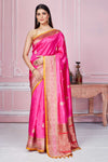 Buy pink Banarasi sari online in USA with antique zari border. Look your best on festive occasions in latest designer sarees, pure silk saris, Kanchipuram silk sarees, handwoven sarees, tussar silk saris, embroidered sarees from Pure Elegance Indian fashion store in USA.-full view