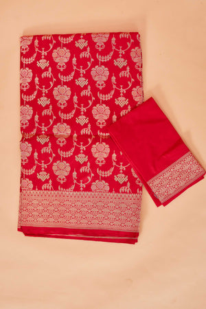 Buy red katan silk Banarasi sari online in USA with zari minakari work. Look your best on festive occasions in latest designer saris, pure silk sarees, Kanjivaram silk sarees, handwoven saris, tussar silk sarees, embroidered saris from Pure Elegance Indian clothing store in USA.-blouse