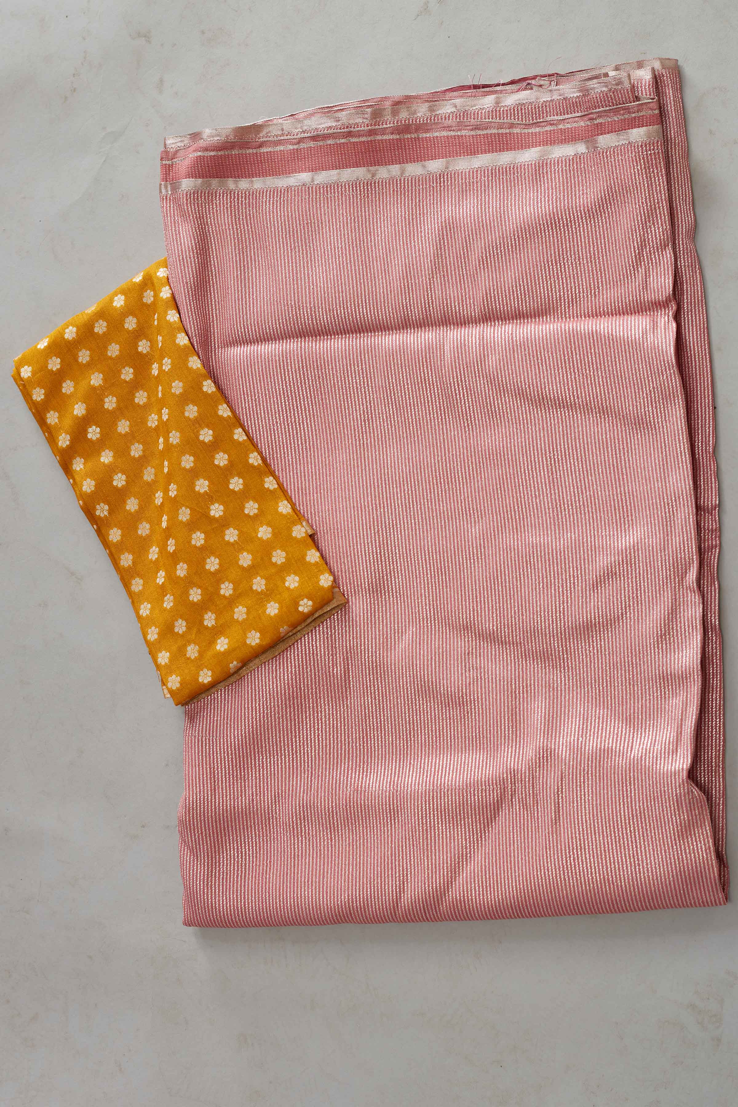 Buy light pink muga Banarasi saree online in USA with zari stripes. Look your best on festive occasions in latest designer sarees, pure silk sarees, Kanjivaram silk saris, handwoven saris, tussar silk sarees, embroidered saris from Pure Elegance Indian clothing store in USA.-blouse