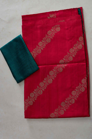 Buy dark pink muga Banarasi saree online in USA with zari creeper. Look your best on festive occasions in latest designer sarees, pure silk sarees, Kanjivaram silk saris, handwoven saris, tussar silk sarees, embroidered saris from Pure Elegance Indian clothing store in USA.-blouse