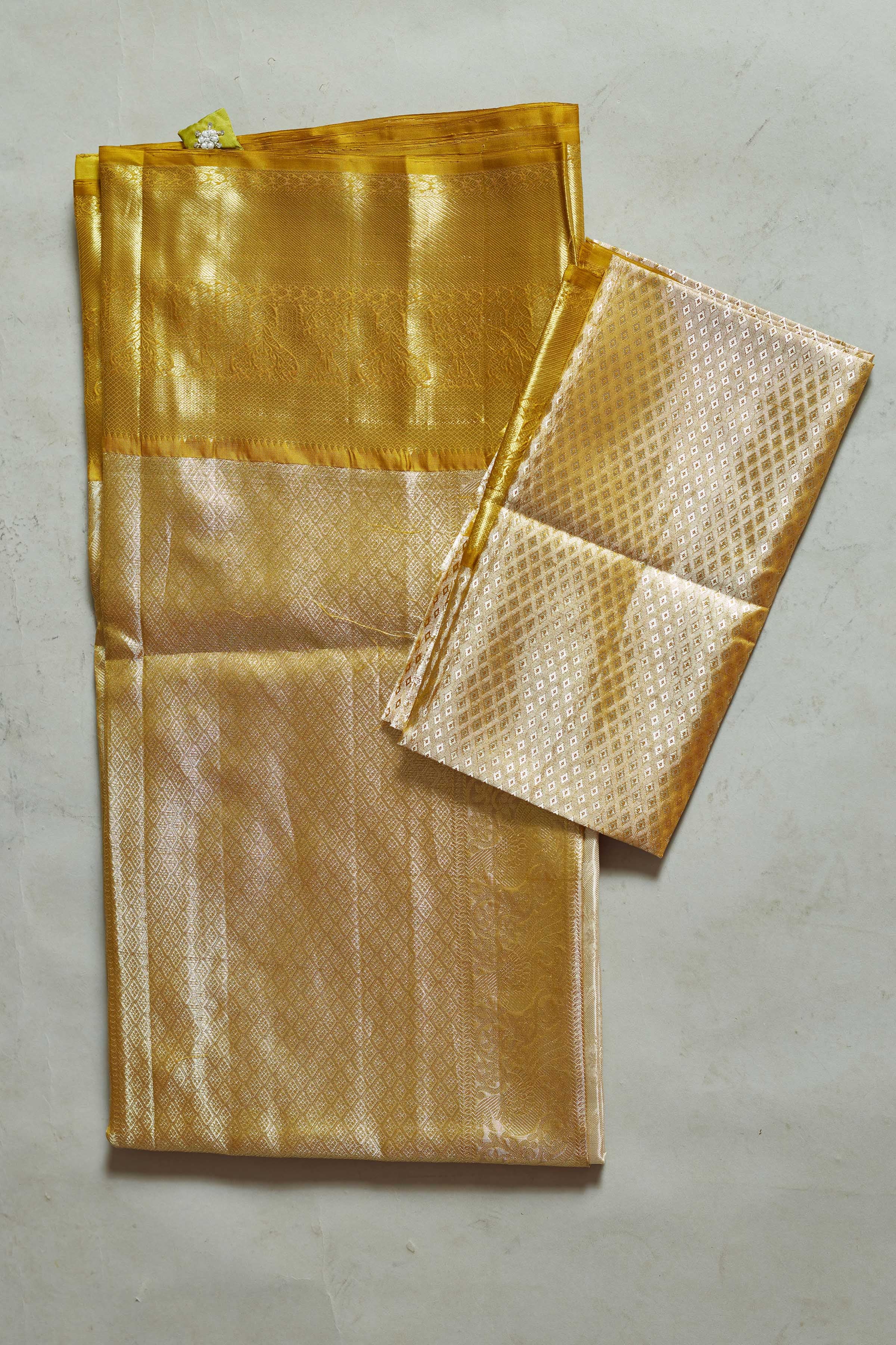 Shop cream Kanjivaram silk sari online in USA with golden zari border. Look your best on festive occasions in latest designer sarees, pure silk sarees, Kanjivaram silk saris, handwoven saris, tussar silk sarees, embroidered saris from Pure Elegance Indian clothing store in USA.-blouse