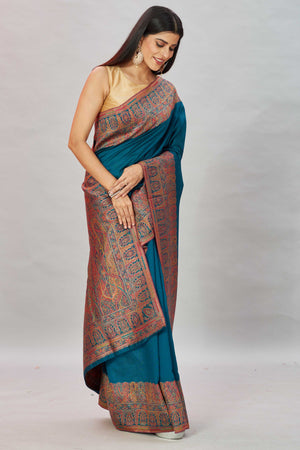 Shop beautiful sea green Kani weave saree online in USA. Look your best on festive occasions in latest designer sarees, pure silk sarees, Kanjivaram silk saris, handwoven saris, tussar silk sarees, embroidered saris from Pure Elegance Indian clothing store in USA.-side