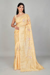 92A761 Light Yellow Embroidered Linen Silk Saree