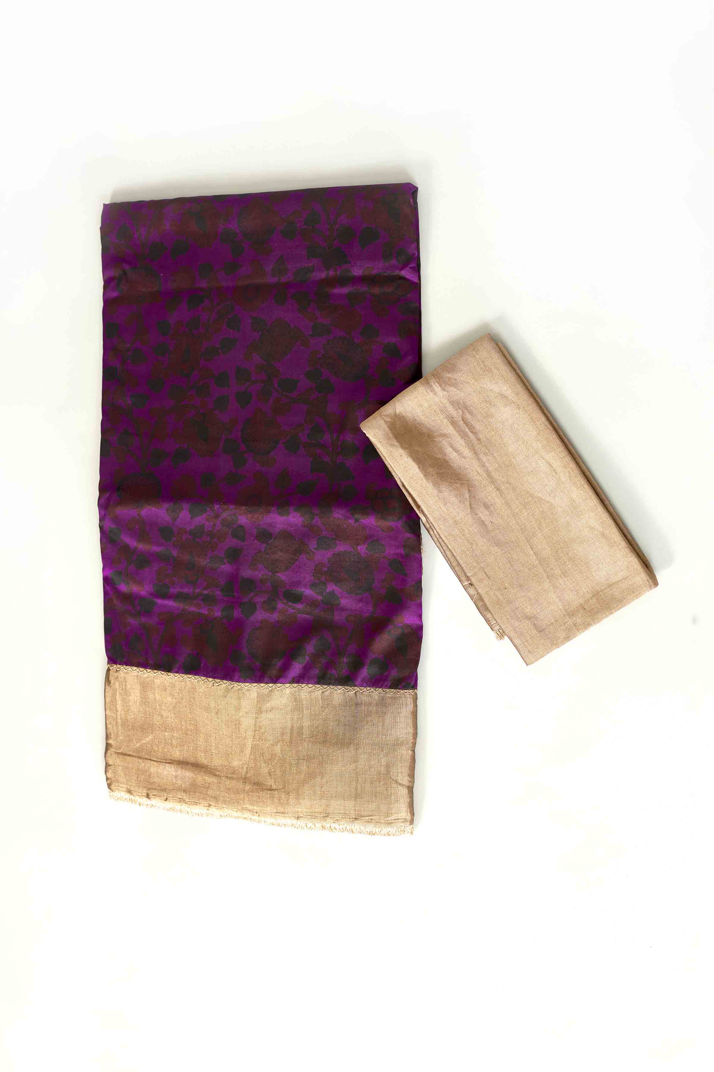 Buy purple printed tussar sari online in USA with zari border. Look your best on festive occasions in latest designer saris, pure silk saris, tissue silk sarees, handwoven saris, tussar silk sarees, linen sarees,  summer sarees from Pure Elegance Indian clothing store in USA.-blouse