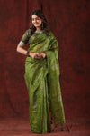 Buy green embellished organza silk saree online in USA with blouse. Look royal on special occasions in exquisite designer sarees, pure silk sarees, handloom sarees, Bollywood sarees, embroidered sarees, Banarasi sarees, organza sarees from Pure Elegance Indian saree store in USA.-full view