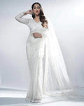 90N664B-RO Ivory tulle sequin Saree with Blouse