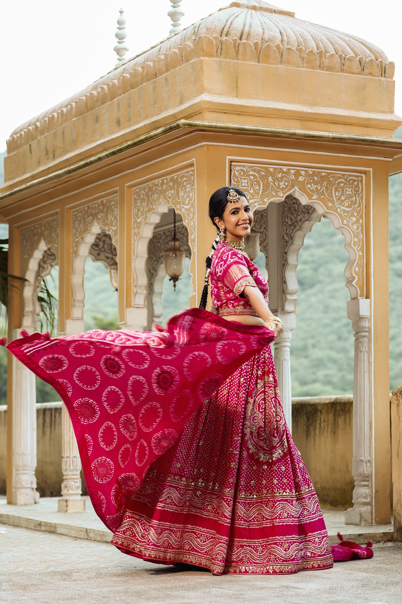 Shop beautiful fuschia pink embroidered lehenga online in USA with dupatta. Look royal on special occasions in exquisite designer lehengas, pure silk sarees, handloom sarees, Bollywood sarees, Anarkali suits, Banarasi sarees, organza sarees from Pure Elegance Indian saree store in USA.-full view
