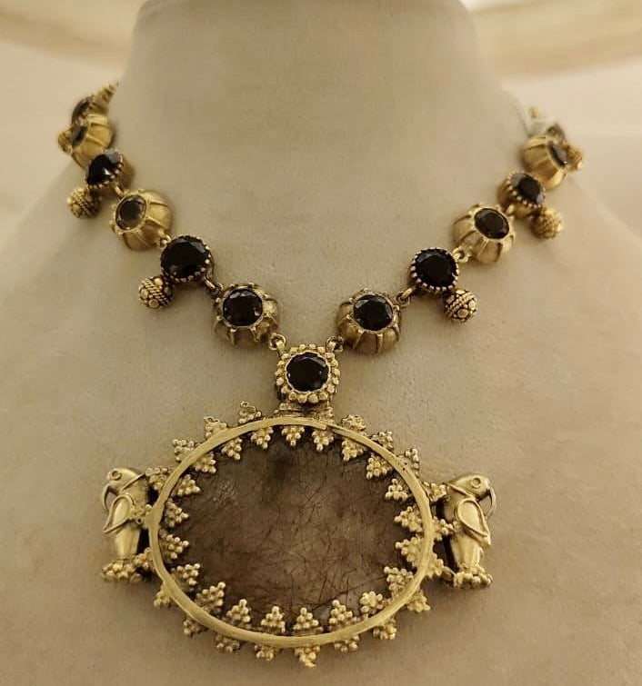 Shop Amrapali gold plated brown pendant necklace online in USA. Buy beautiful gold plated jewelry, gold plated earrings, silver earrings, silver bangles, bridal jewelry, wedding jewellery from Pure Elegance Indian fashion store in USA.-full view