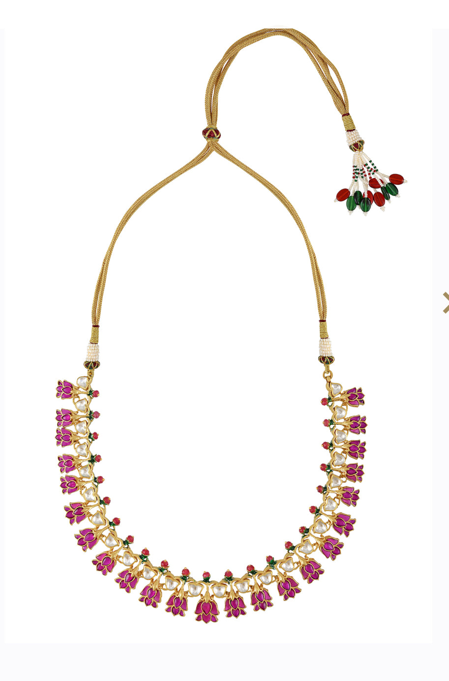 Buy gold plated Lotus necklace set in USA with earrings. Buy beautiful gold plated jewelry, gold plated earrings, silver earrings, silver bangles, bridal jewelry, wedding jewellery from Pure Elegance Indian fashion store in USA.-necklace