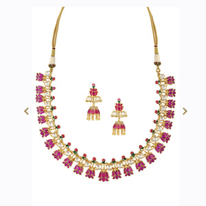 Buy gold plated Lotus necklace set in USA with earrings. Buy beautiful gold plated jewelry, gold plated earrings, silver earrings, silver bangles, bridal jewelry, wedding jewellery from Pure Elegance Indian fashion store in USA.-earrings