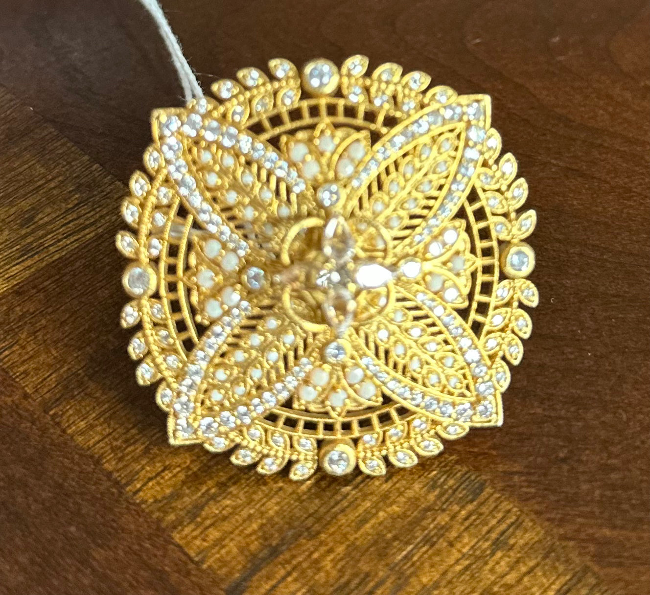 Shop Amrapali gold plated big glass floral ring online in USA. Buy beautiful gold plated jewelry, gold plated earrings, silver earrings, silver bangles, bridal jewelry, wedding jewellery from Pure Elegance Indian fashion store in USA.-front