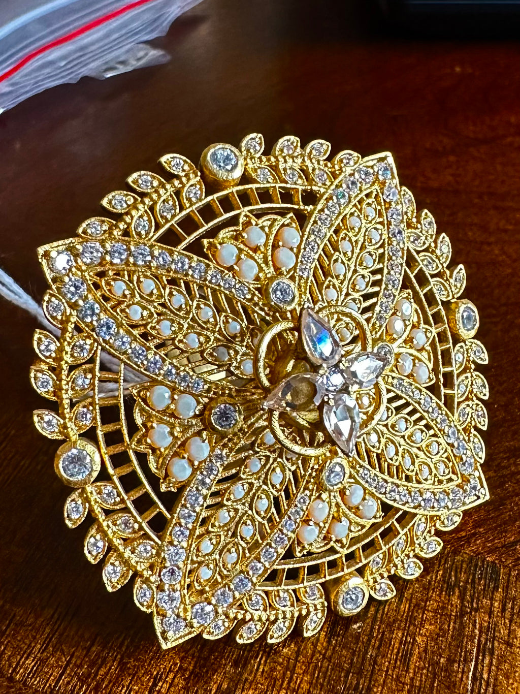 Shop Amrapali gold plated big glass floral ring online in USA. Buy beautiful gold plated jewelry, gold plated earrings, silver earrings, silver bangles, bridal jewelry, wedding jewellery from Pure Elegance Indian fashion store in USA.-full view