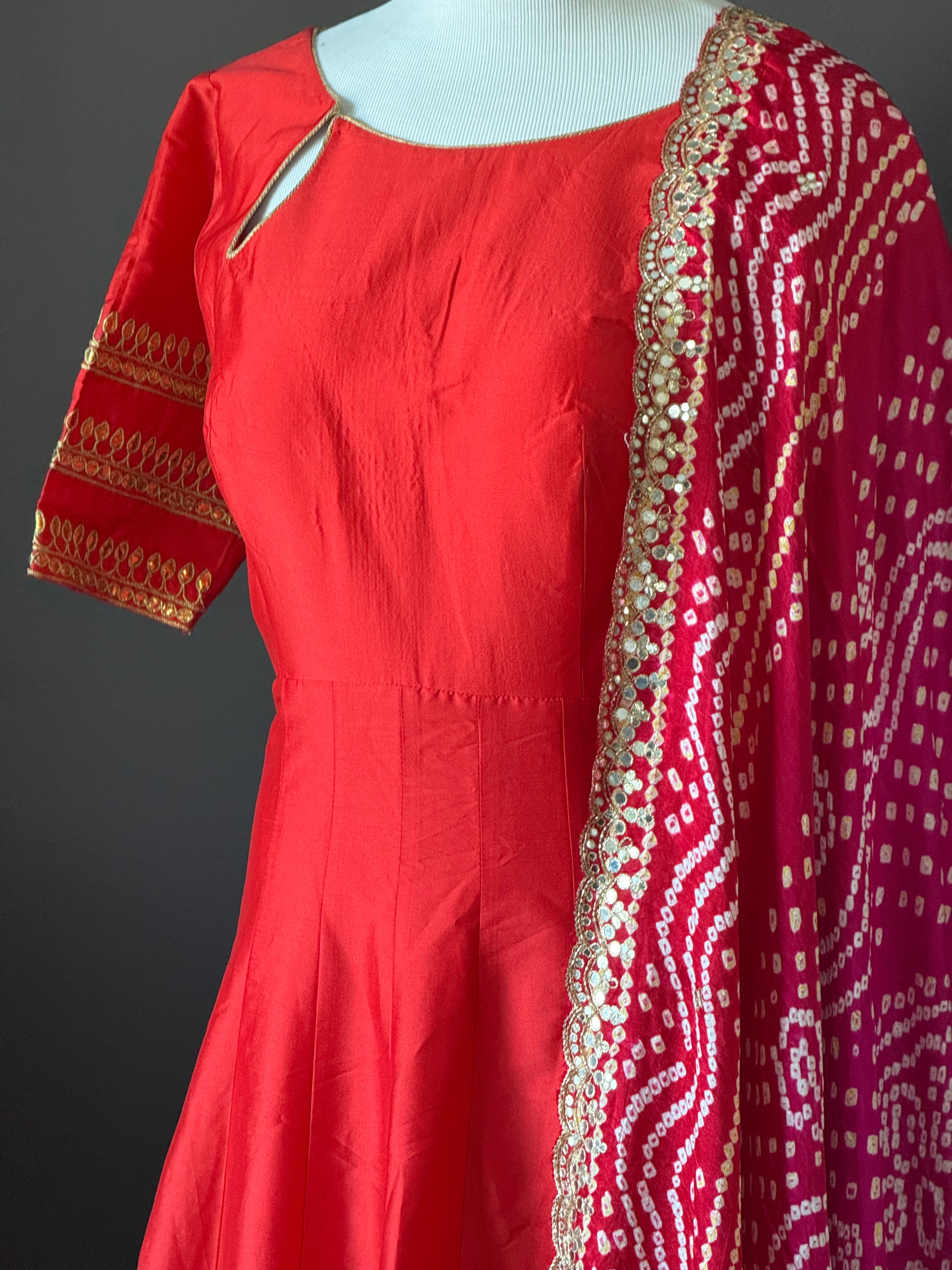 red designer anarkali dress Red Georgette Anarkali Dress: Indian Wedding Gown With Dupatta