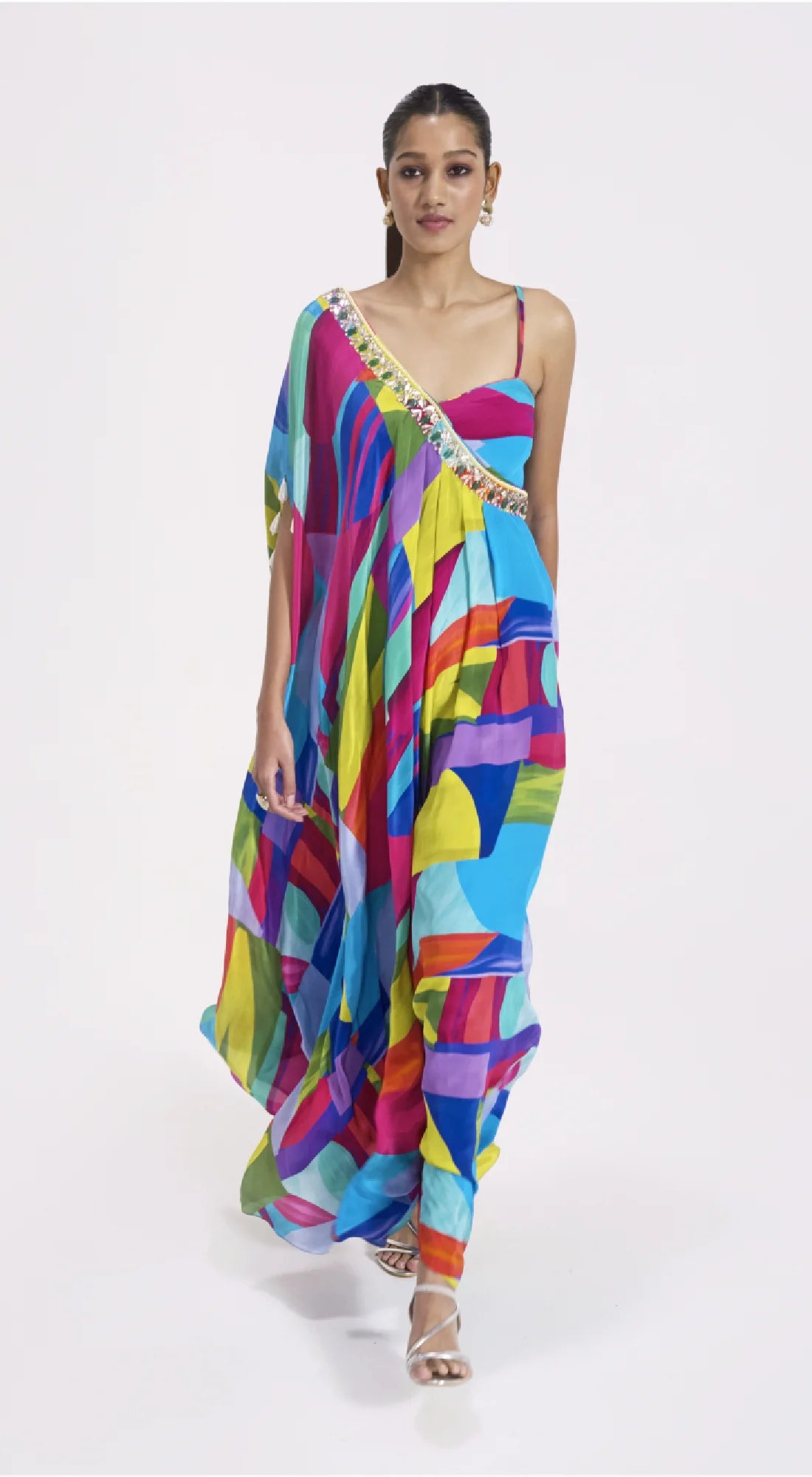 Shop Stunning Multicolor Asymmetric Crepe Dress Online in USA Shop Stunning Multicolor Asymmetric Crepe Dress Online in USA