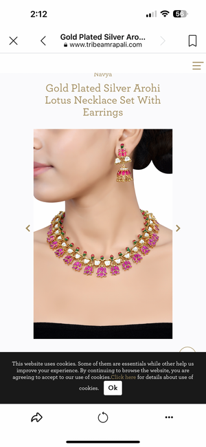 Buy gold plated Lotus necklace set in USA with earrings. Buy beautiful gold plated jewelry, gold plated earrings, silver earrings, silver bangles, bridal jewelry, wedding jewellery from Pure Elegance Indian fashion store in USA.-necklace set