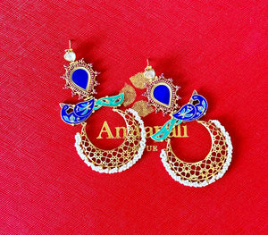 20B640- Silver Gold Plated Enamel Glass Peacock Earrings