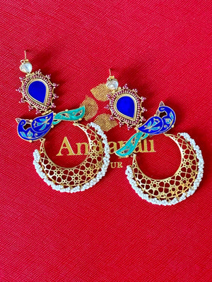 20B640- Silver Gold Plated Enamel Glass Peacock Earrings