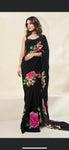 90Z270G-RO Black Floral Crepe Saree