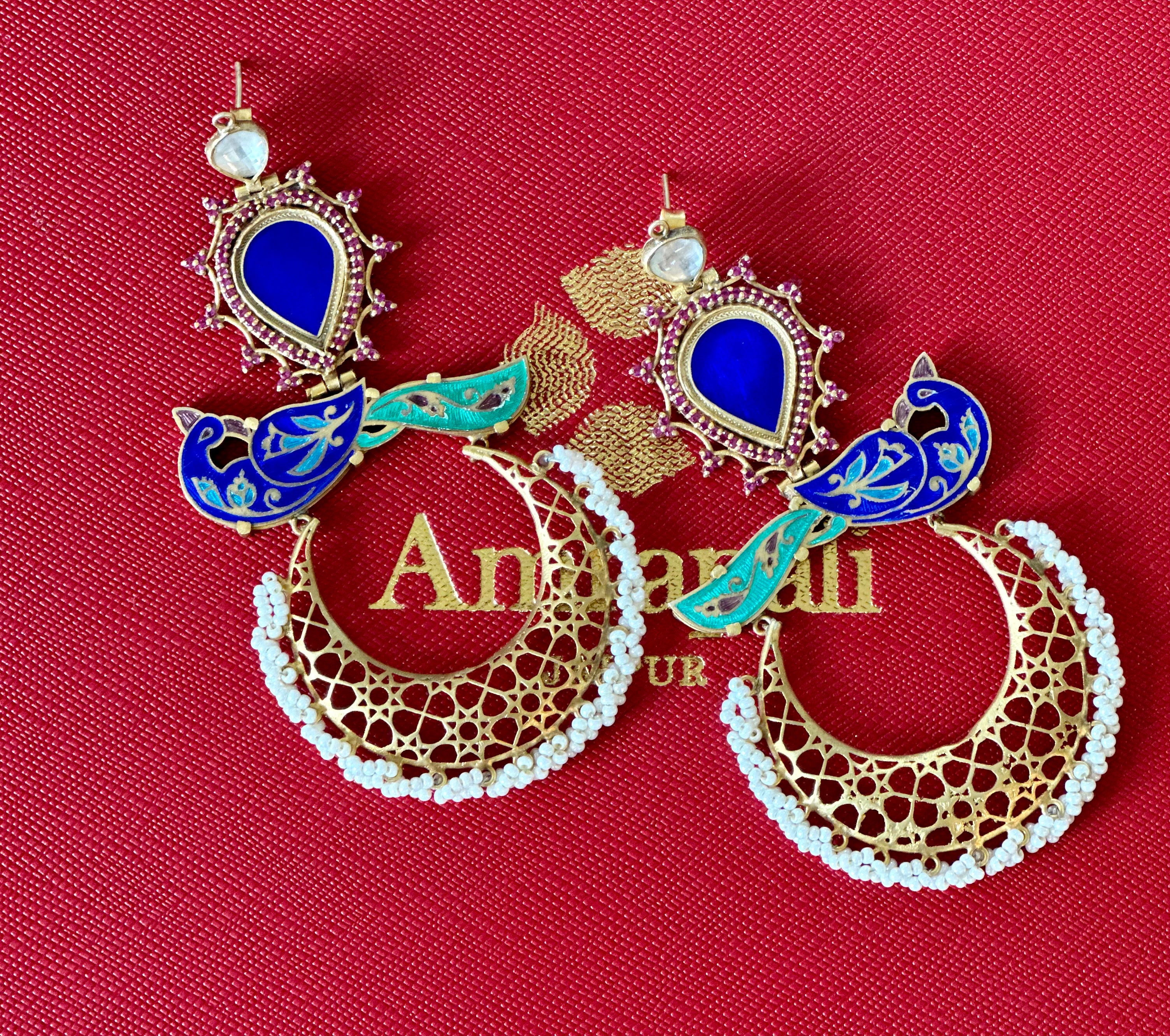 20B640- Silver Gold Plated Enamel Glass Peacock Earrings