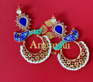 20B640- Silver Gold Plated Enamel Glass Peacock Earrings