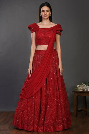 30Z143-RO red organza Lehenga with dupatta