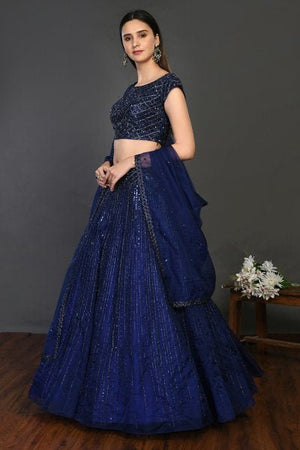 30Z175-RO blue organza Lehenga with dupatta