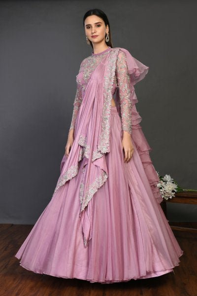 30Z160-RO pink organza Lehenga with dupatta